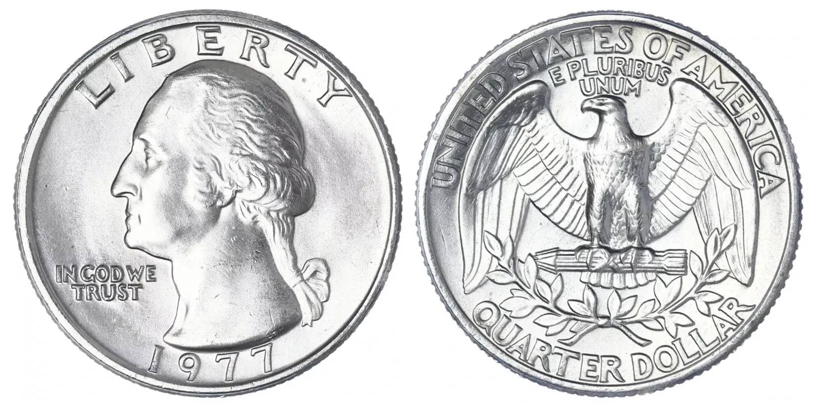 Obverse and reverse of the 1977 Philadelphia Quarter Dollar