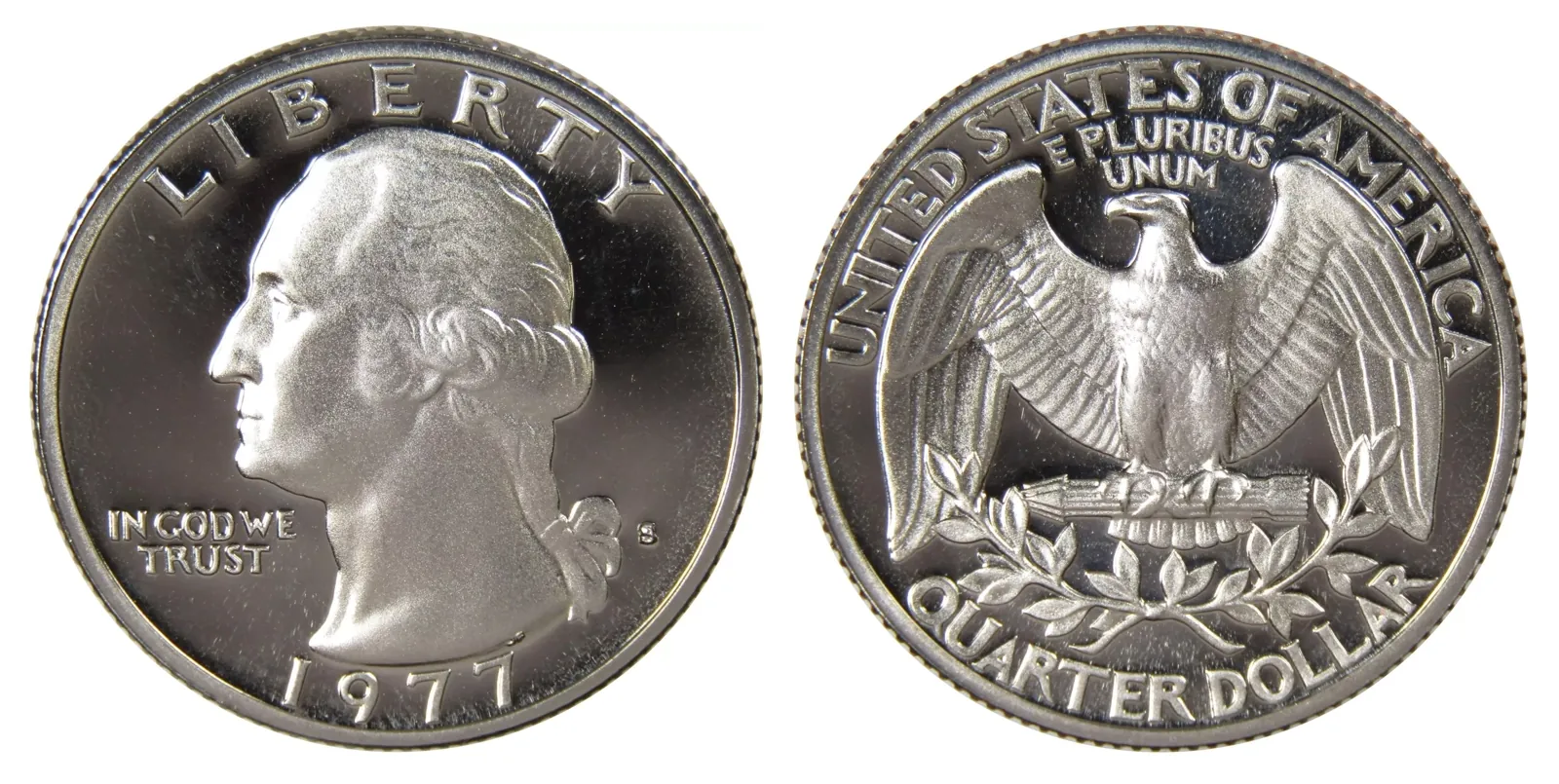 Obverse and reverse of the 1977 S Proof Bicentennial Quarter Dollar